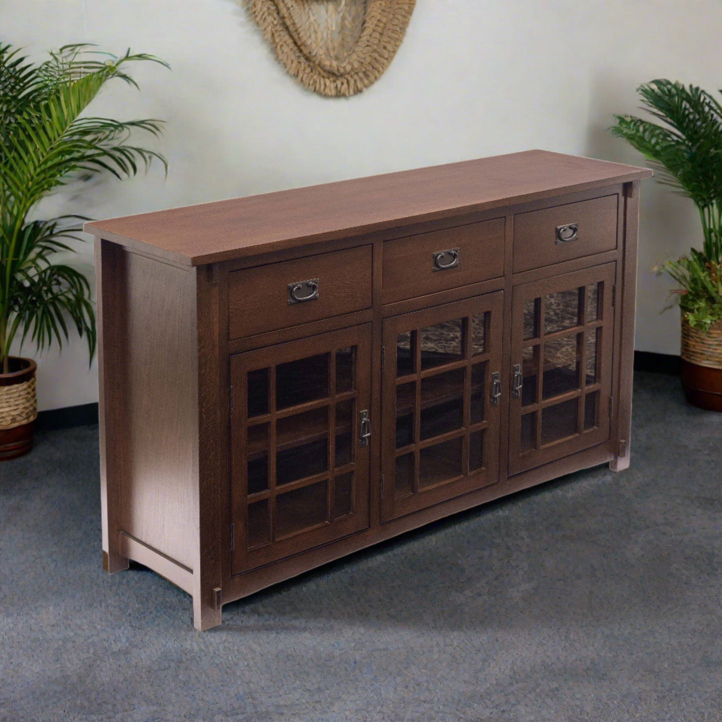(Micheal's Cherry) Craftsman Mission Solid Oak Sideboard - 65"