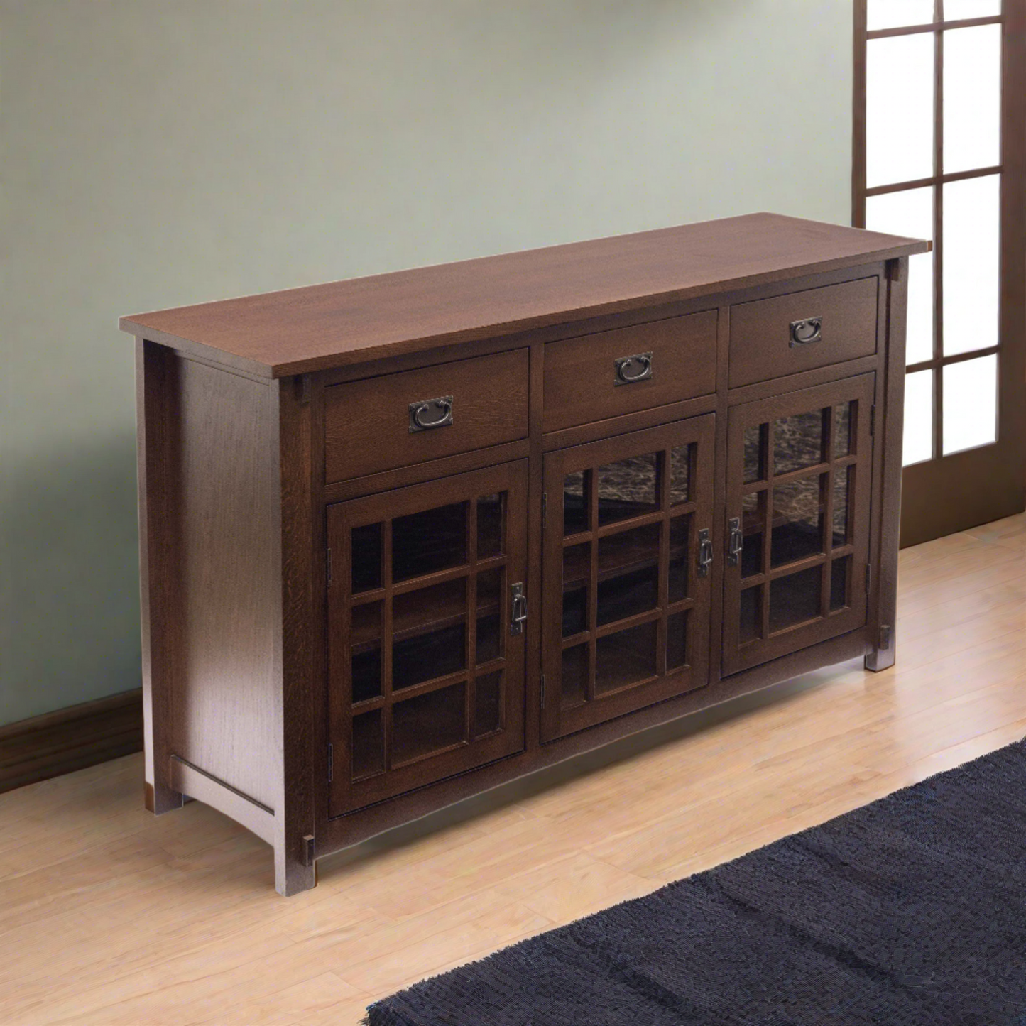(Micheal's Cherry) Craftsman Mission Solid Oak Sideboard - 65"