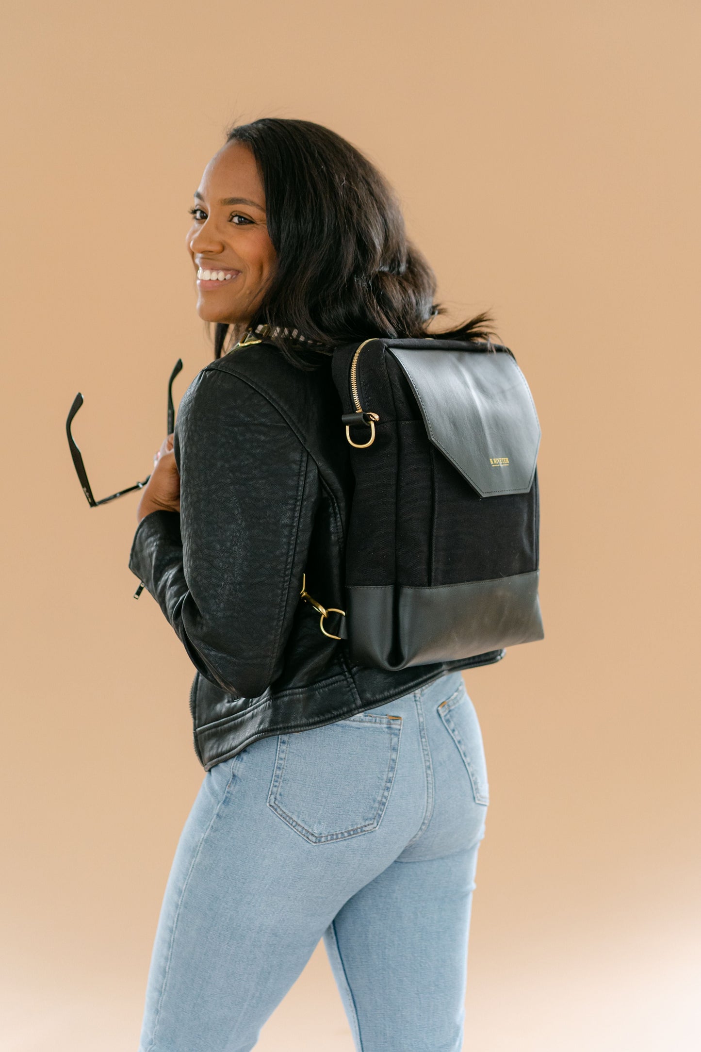 Corbin | Signature Black Canvas + Black Leather Backpack