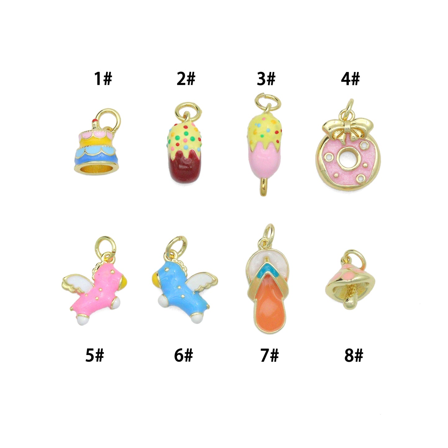 Enamel Cake, Doughnut, Horse, Ice cream, Flip Flops, mushroom Charm Pendant,Sku#Y1046
