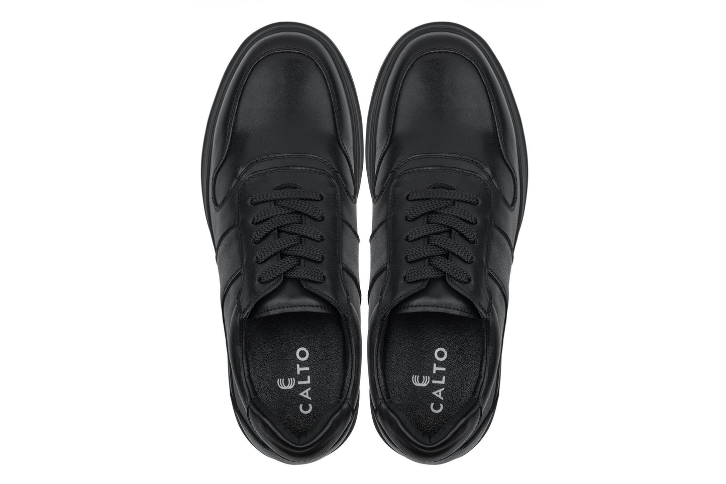 CALTO - Y7080 - 2.8 Inches Taller (Black) - Lightweight Nappa Leather Sneakers