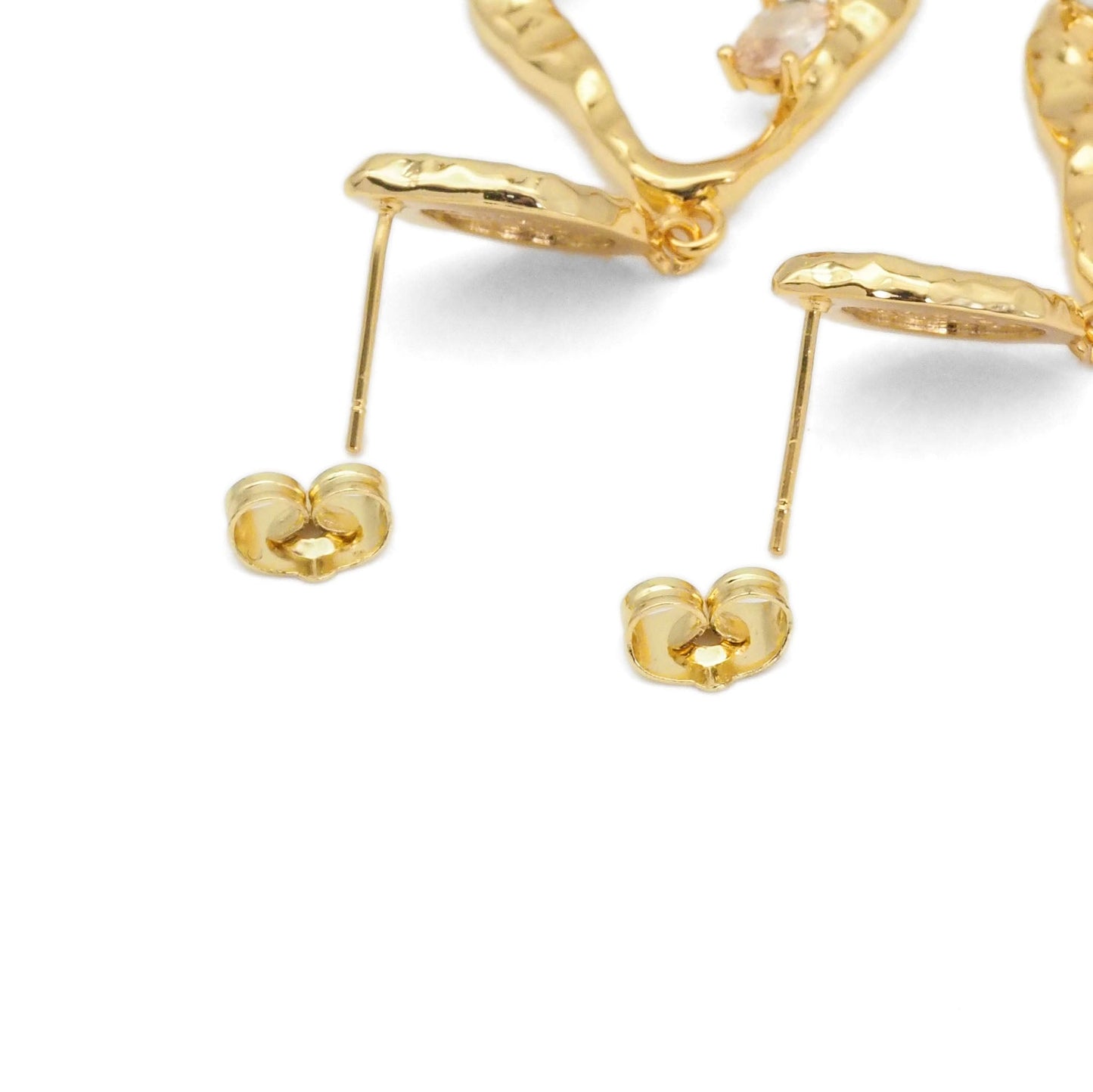 CZ Gold Irregular Oval Shape Dangle Stud Earrings, Sku#Y856