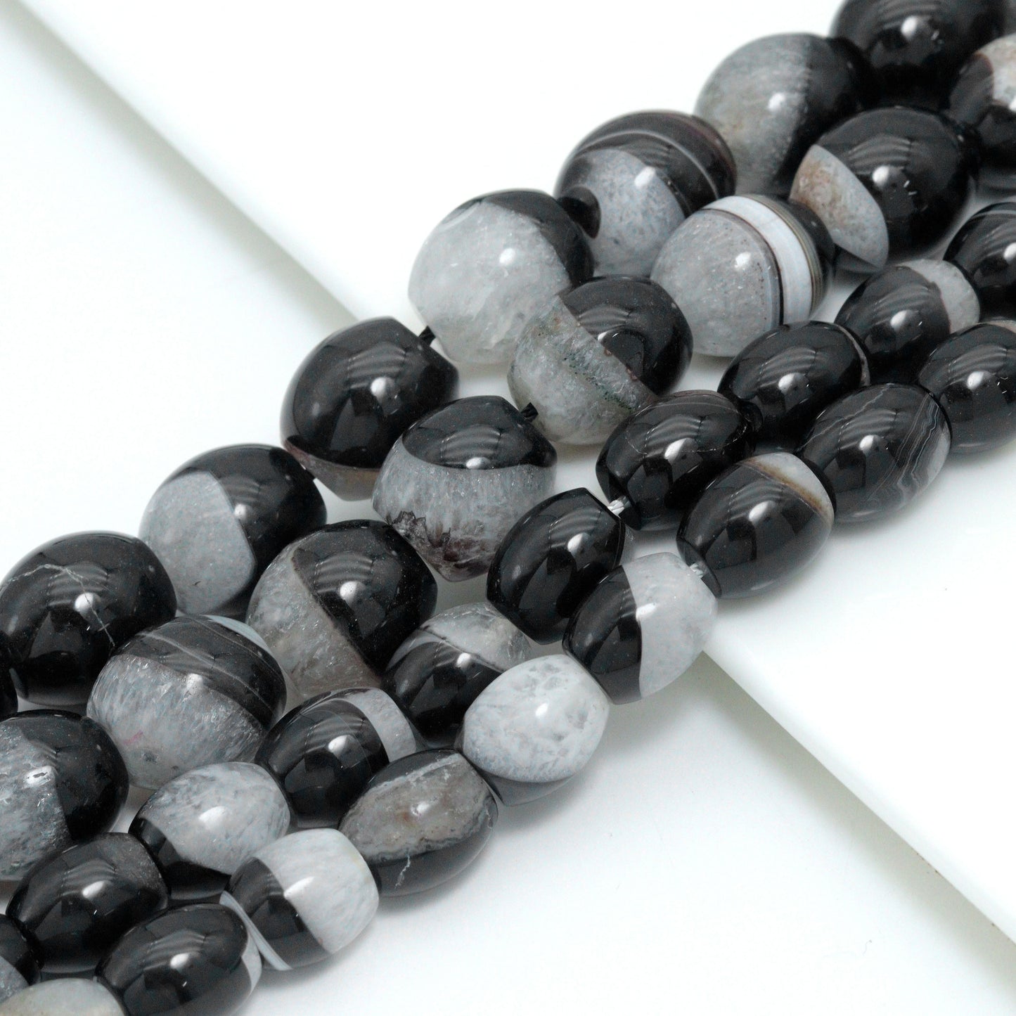 White Black Druzy Agate Barrel Beads, Sku#YK26