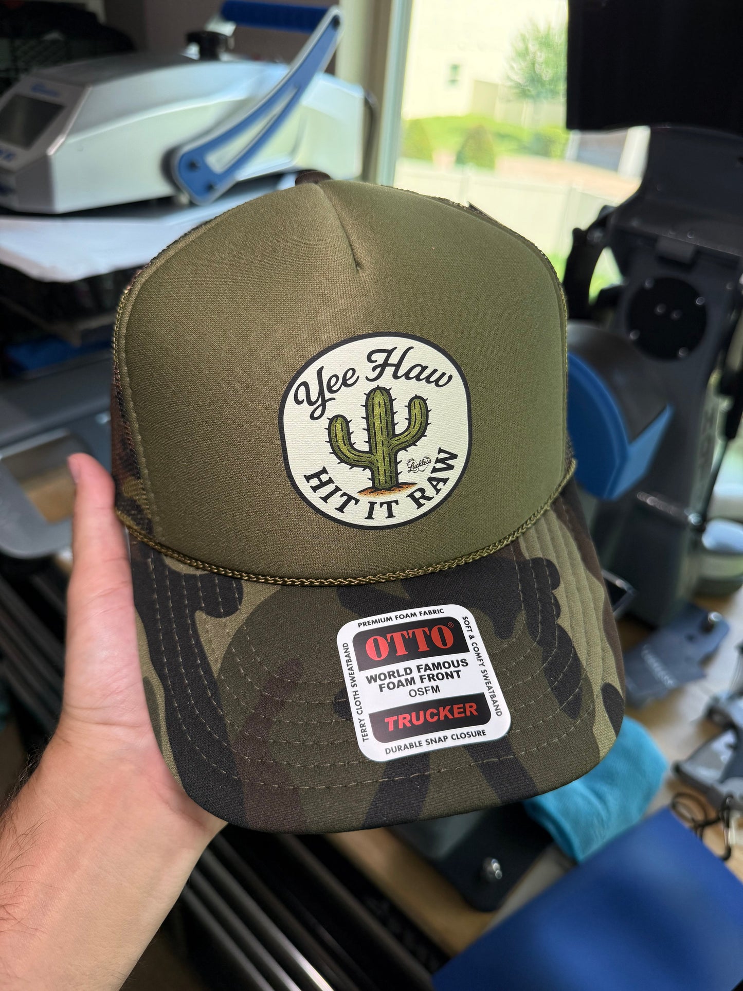 Yee Haw Hit it Raw Camo Trucker