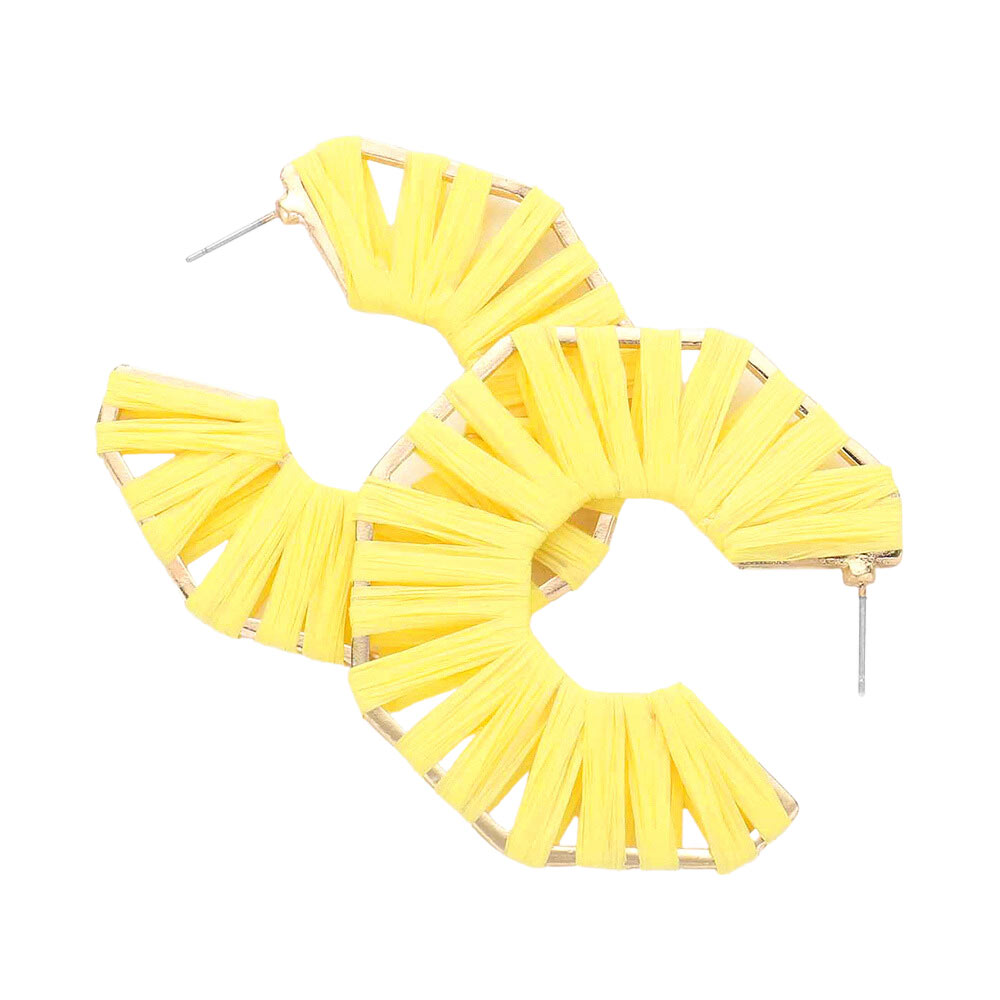 Raffia Wrapped Octagon Hoop Earrings