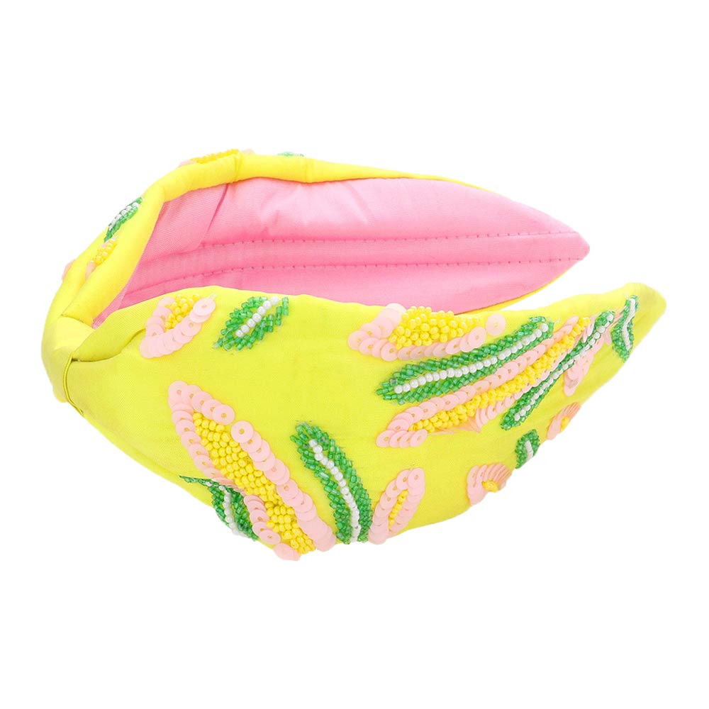 Sequin Beaded Leaf Knot Burnout Headband
