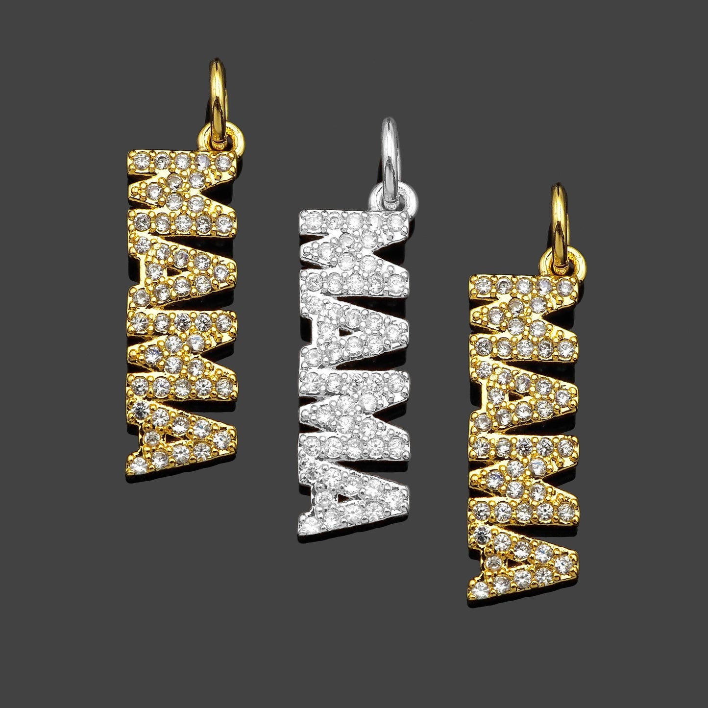 Gold Filled CZ Micro Pave MAMA Word Shape Pendant, 18K Gold Filled Mama Charm, Necklace Bracelet Pendant, Mother's Day Gift,6x19mm,Sku#Z1364