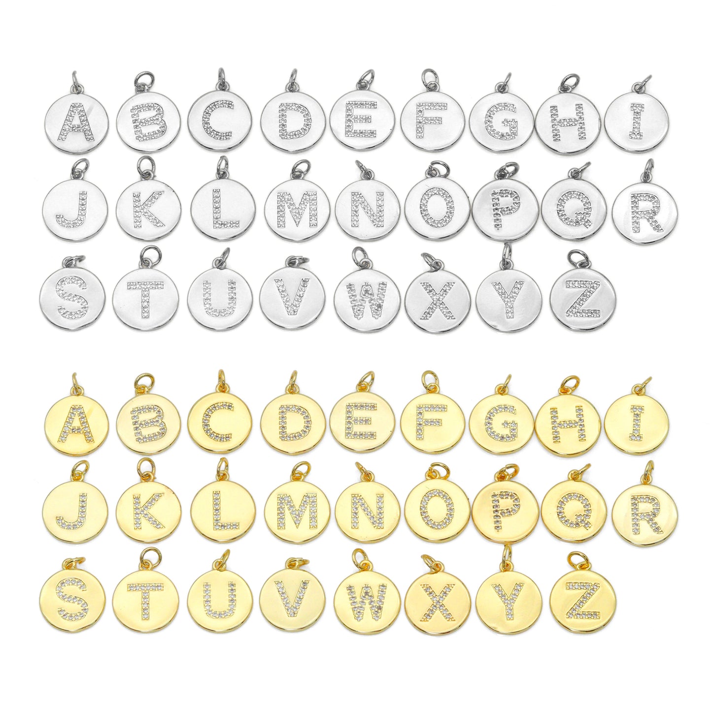 CZ Micro Pave A-Z Capital Letter Coin Pendant/Charm, Pave Initial Charm, Cubic Zirconia Initial Pendant Charm,15x17mm,sku#Z603