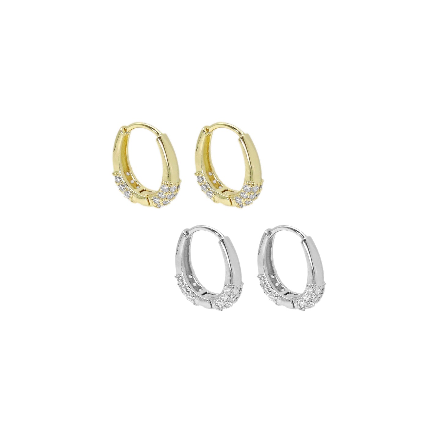Small CZ Gold Oval Frame Hoop Earrings, Sku#ZX186
