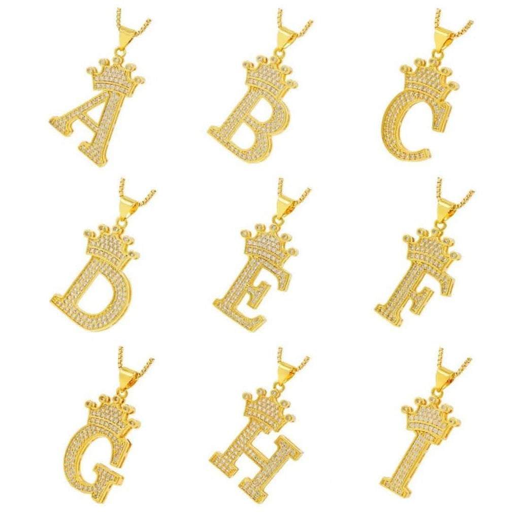 A-Z Alphabet Initial Crown Pendant Necklace