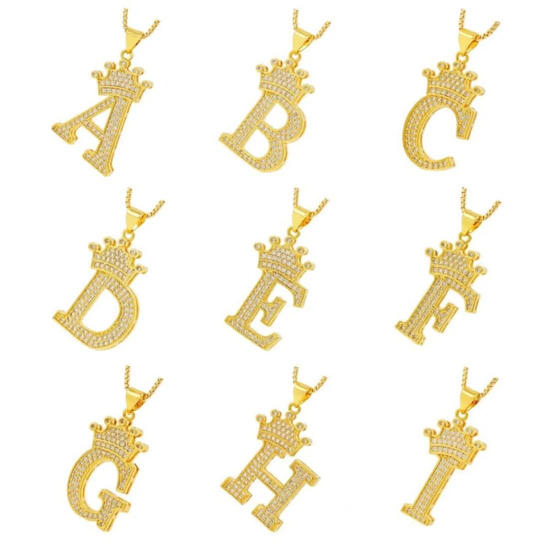 A-Z Alphabet Initial Crown Pendant Necklace