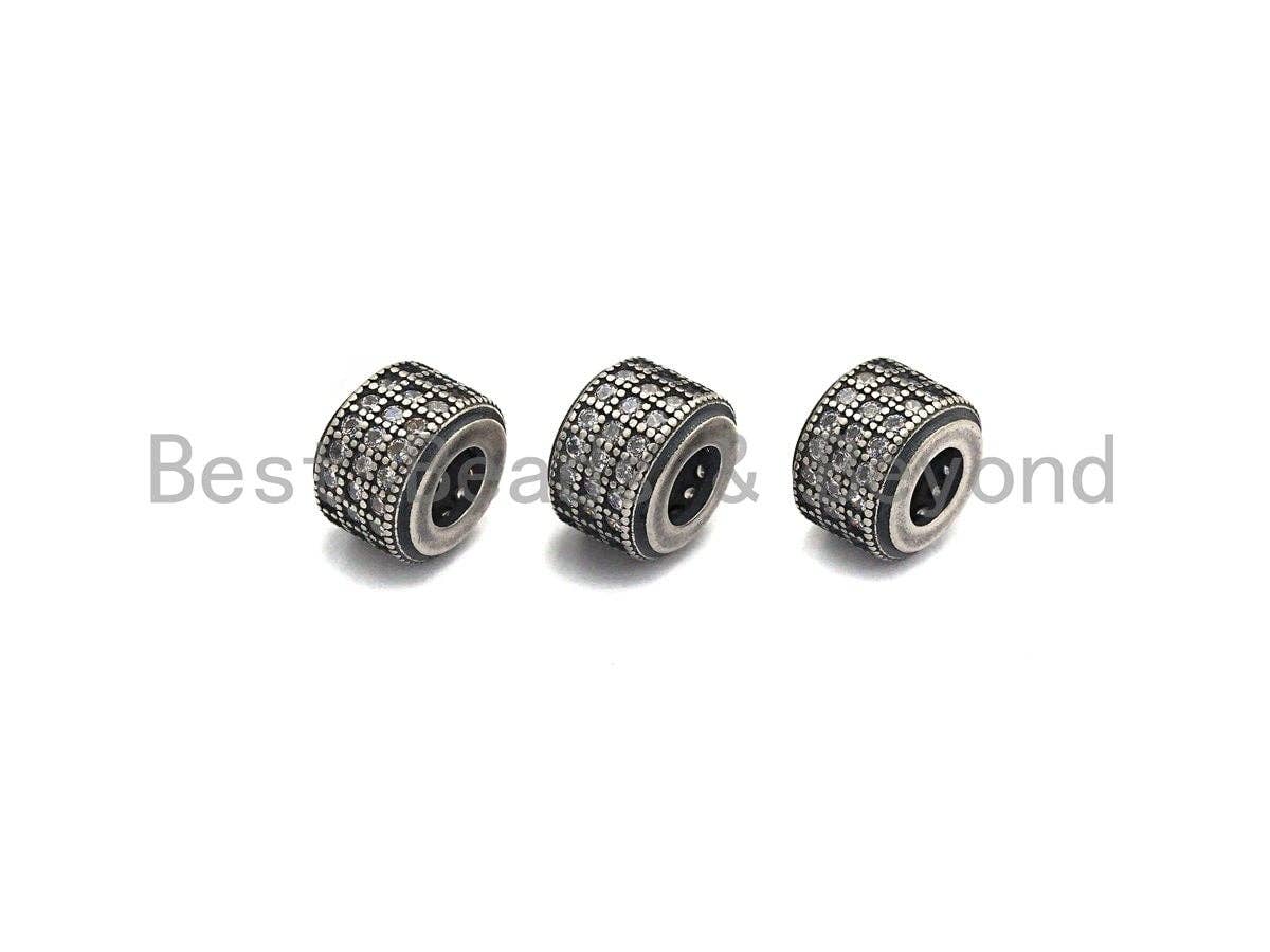 Antique Silver CZ Large Hole Cylinder/Drum Barrel Micro Pave Beads, sku#X125