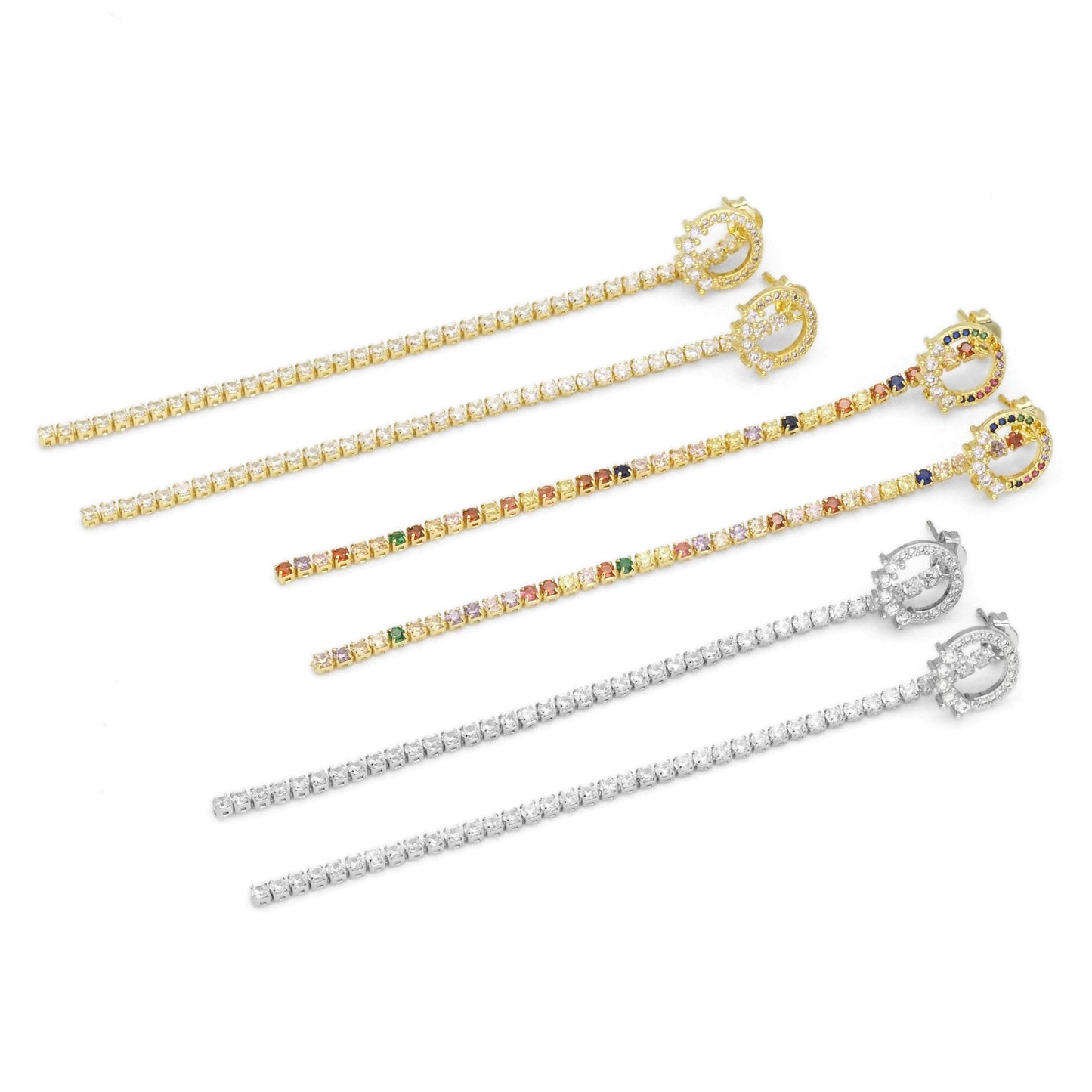 CZ Micro Pave Stud with long strip Earring, sku#J223