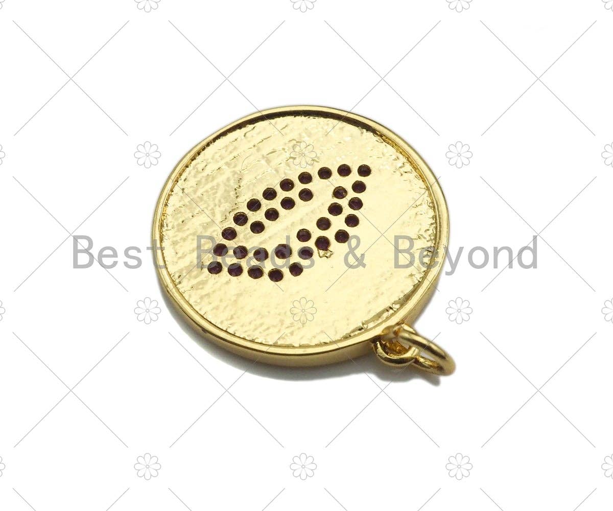 CZ Micro Pave Fuchsia Lip On Round Coin Shape Pendant Charm, Cubic Zirconia Lip Charm, Real Gold Plated Charm,20x22mm,Sku#L356