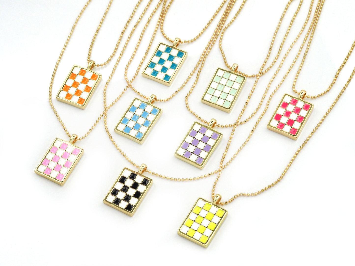 Enamel Checkboard Dog Tag Pendant Necklace,sku#EF242