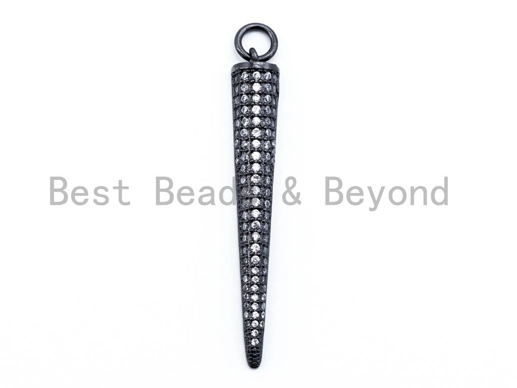 CZ Clear Micro Pave Half Cone Pendant, Cubic Zirconia Necklace Pendant, 47x7mm, sku#F114