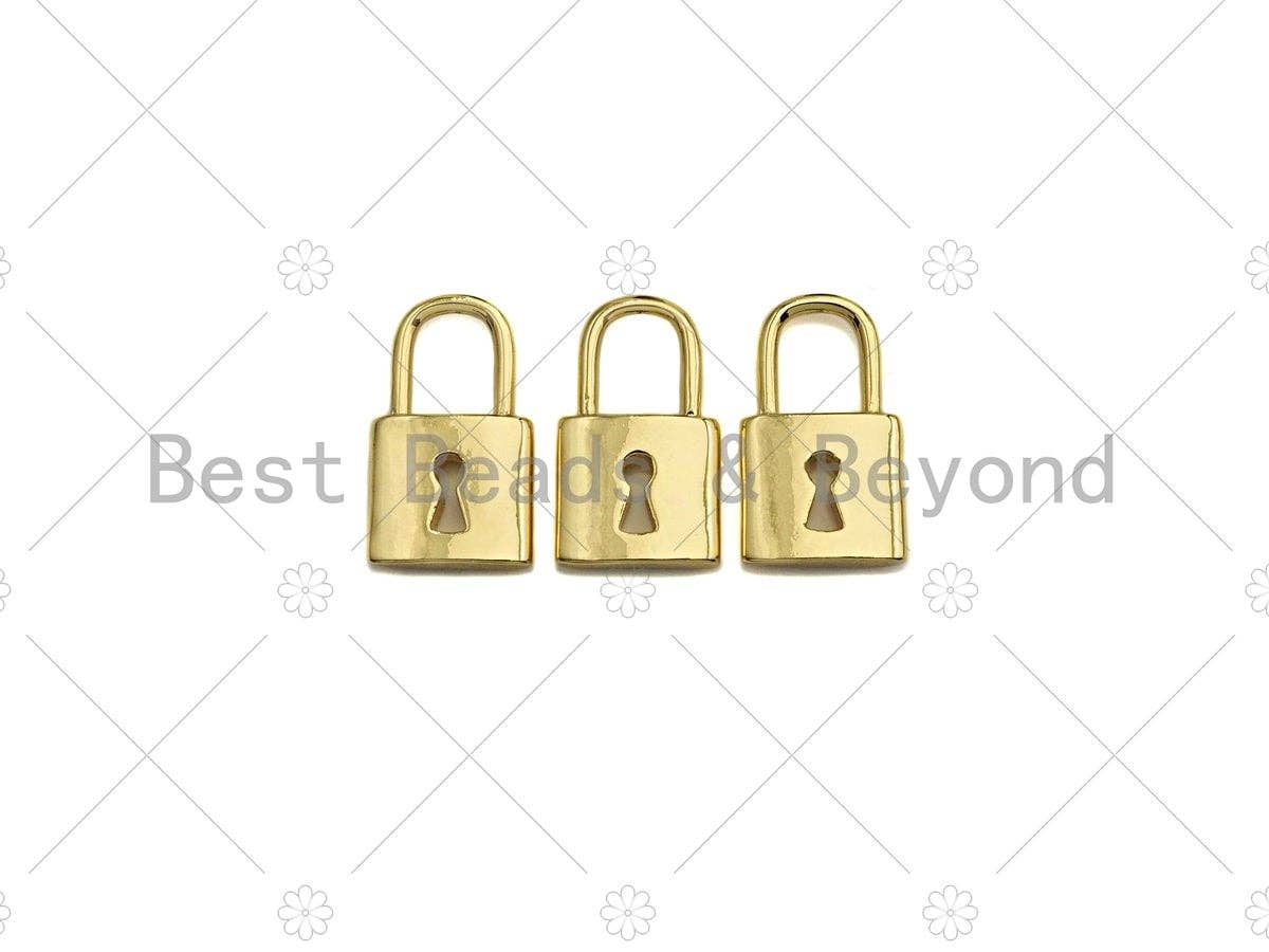 18K Shiny Gold Padlock Key Pendant, Gold Lock Charm, Padlock Necklace Bracelet Charm, 11x18mm, Sku#LK07