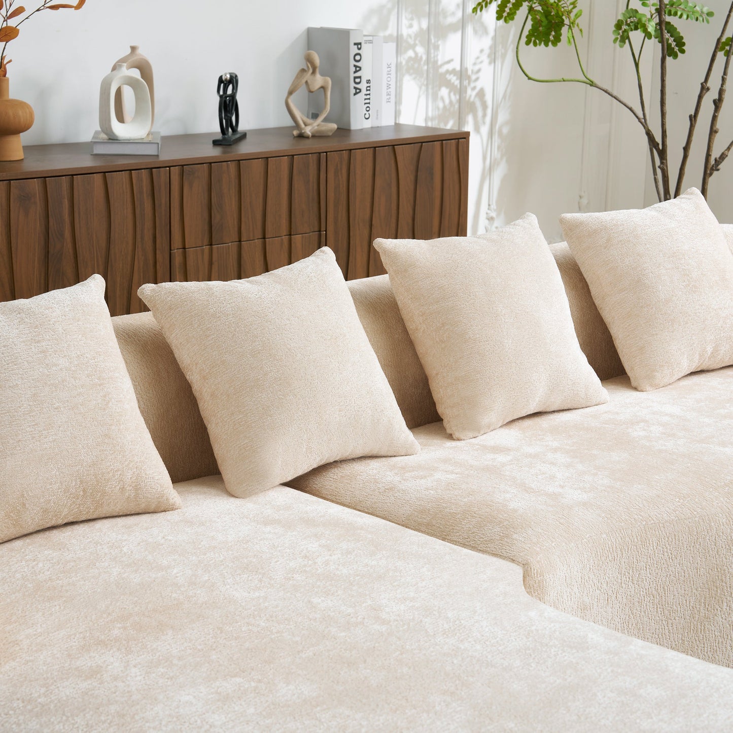 Full Compression L-Shape Sectional Sofa with Curved Chaise