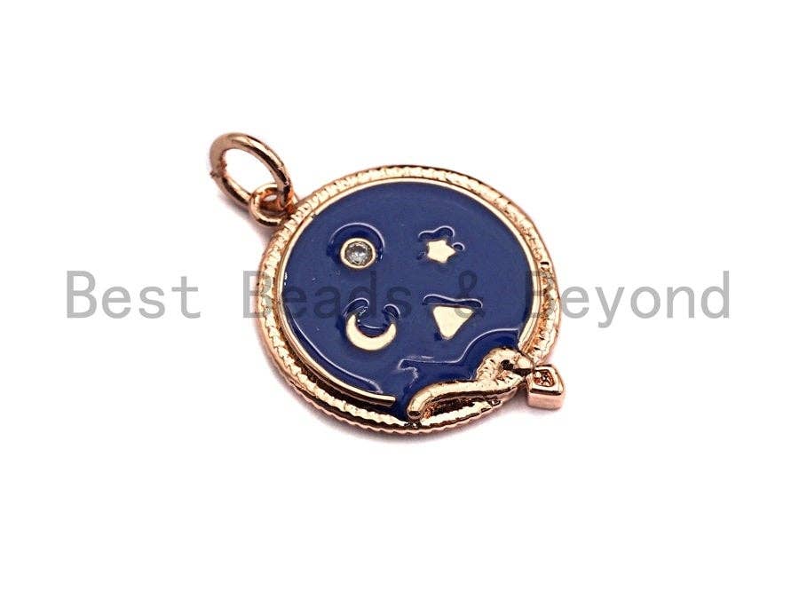 Blue Enamel Moon Star Snake Charms Pendant, Enamel Pendant,Round Enamel, Oil Drop jewelry Findings,16x20mm,sku#Z369