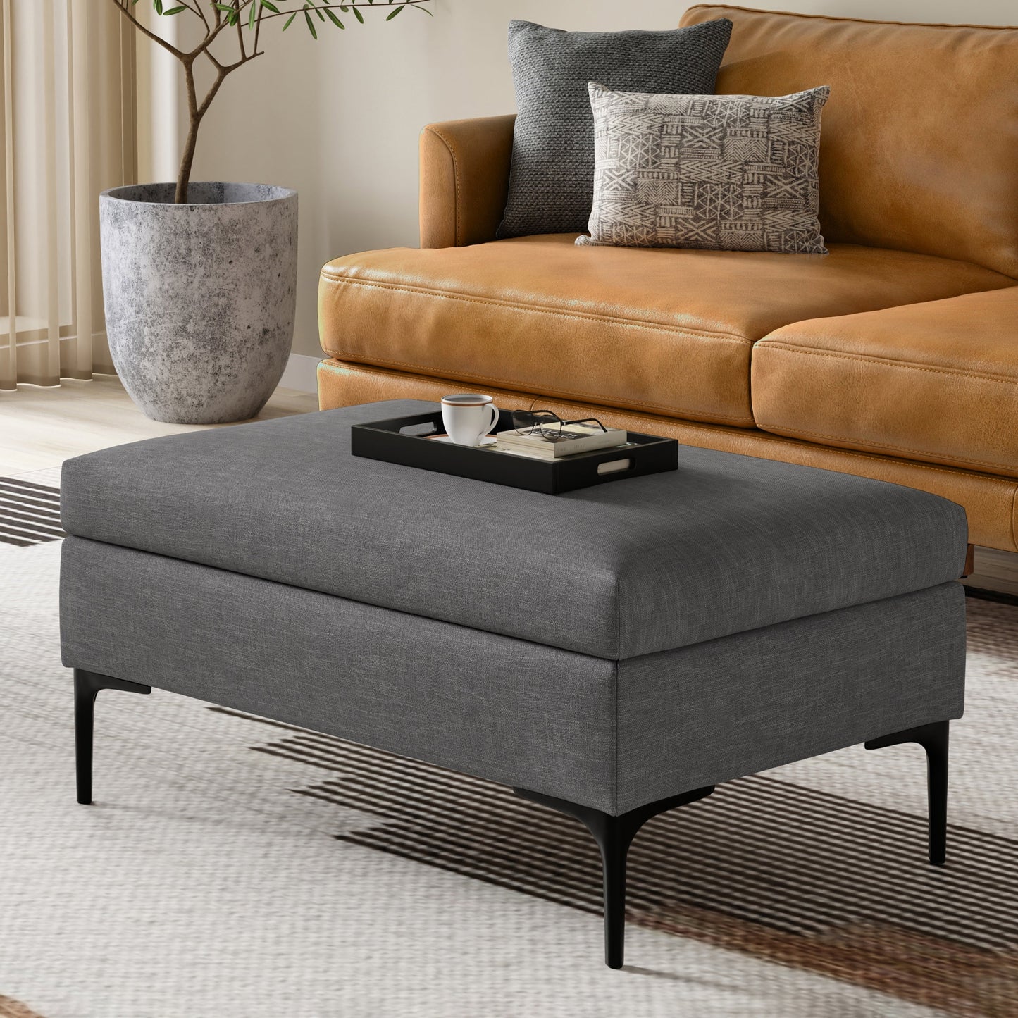 Rebecca 36 Inch Wide Rectangular Coffee Table Storage Ottoman
