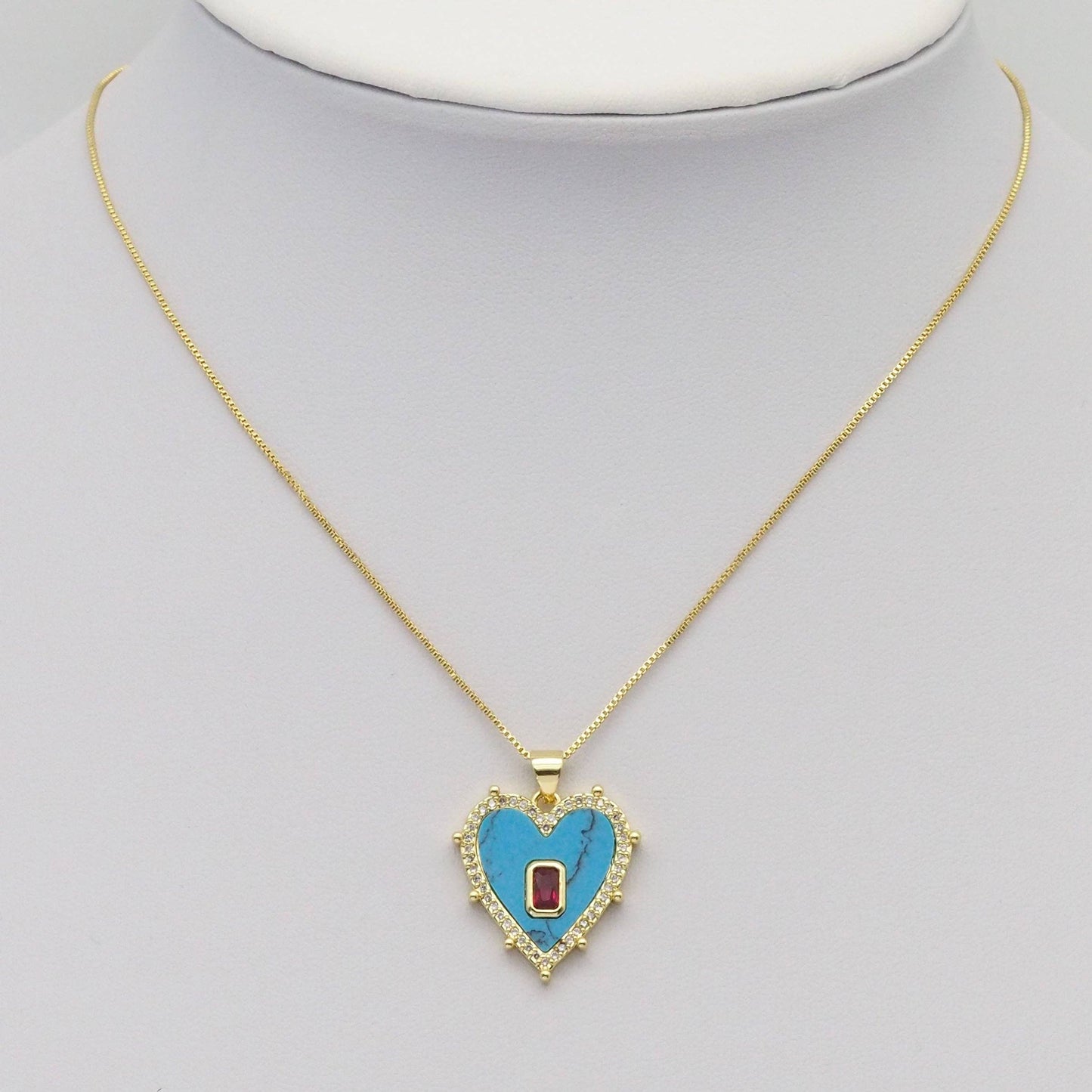 Gemstone Pearl Spike Heart with Rectangle Center Stone Charm, Sku#LX300