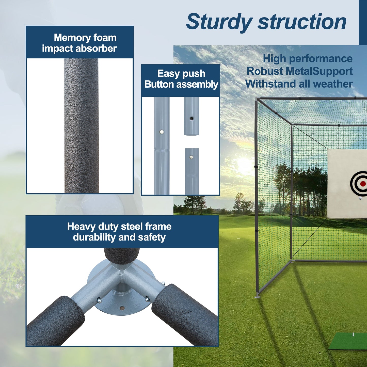 10x10x10ft Golf Practice Net Cage with Metal Frame Hitting Net Kit