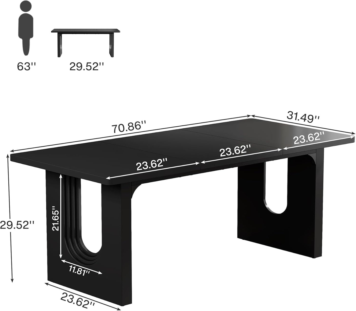 71" Modern Black Dining Table