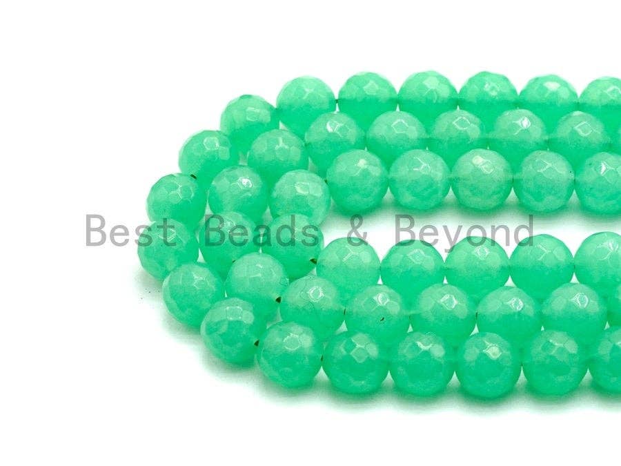 Chrysoprase Jade Round Faceted Beads, 6mm/8mm/10mm/12mm Green Color Jade Gemstone Beads, 15.5inch strand, SKU#U438