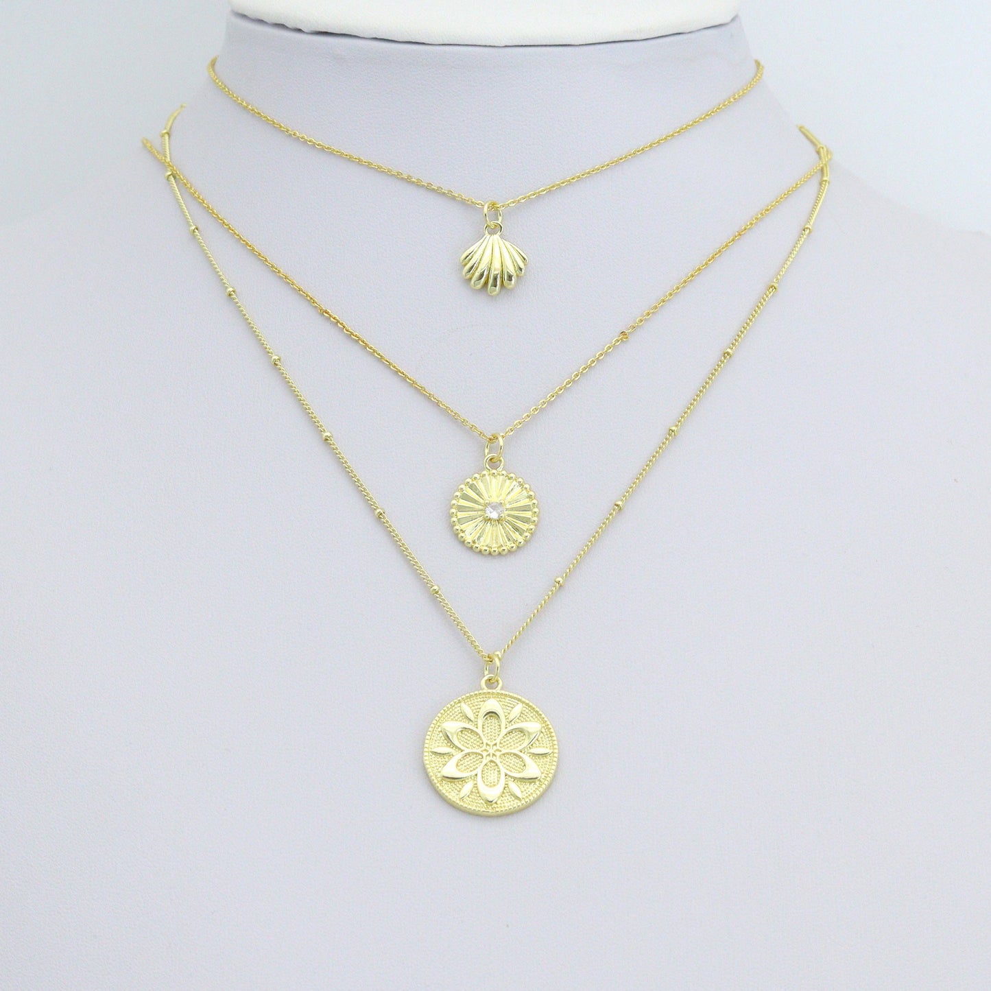 Clear CZ Gold Heart Clover Banana Round Coin Charm Pendant,Sku#LK1254