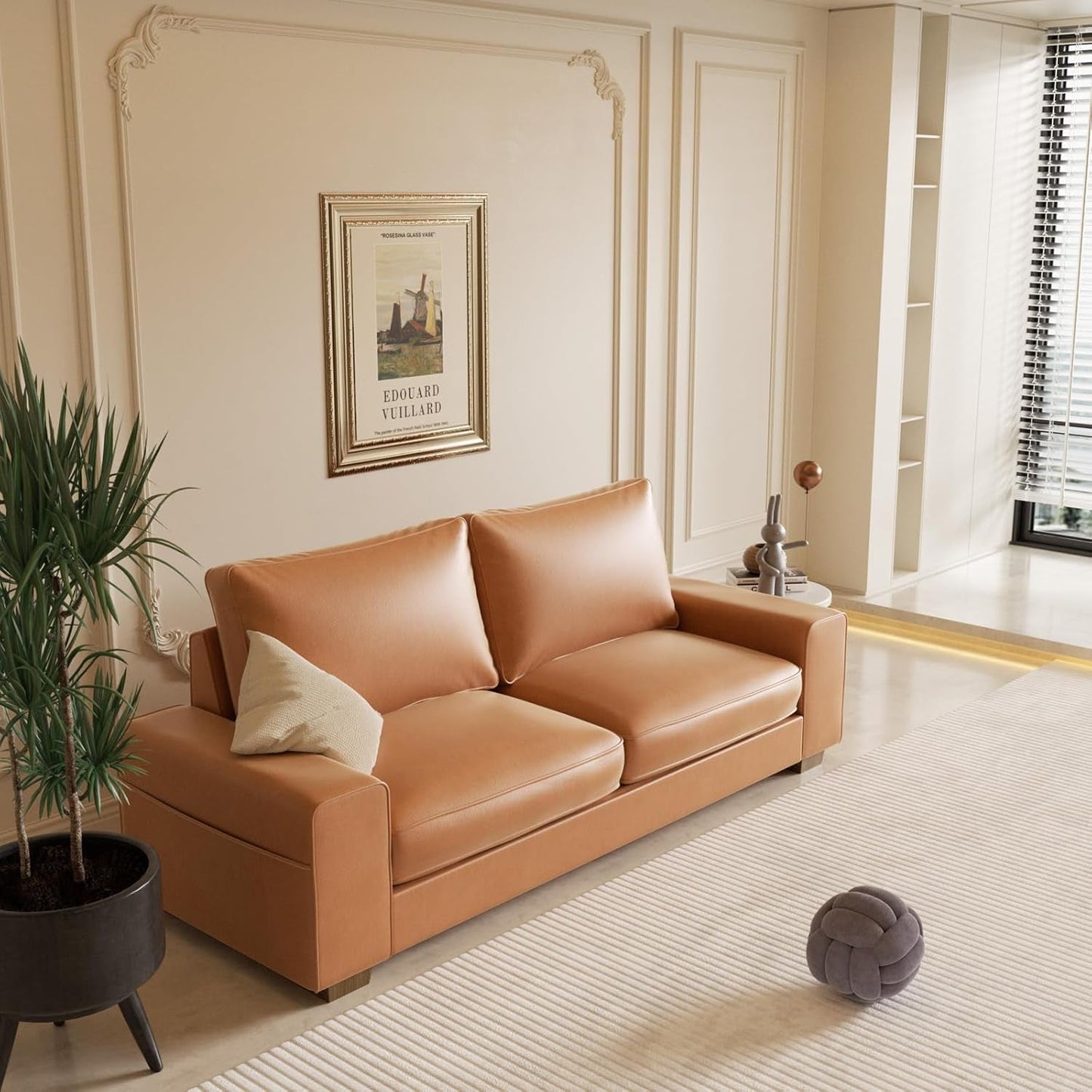 Faux Leather Loveseat Sofa 71Inch Brown Solid Wooden Frame