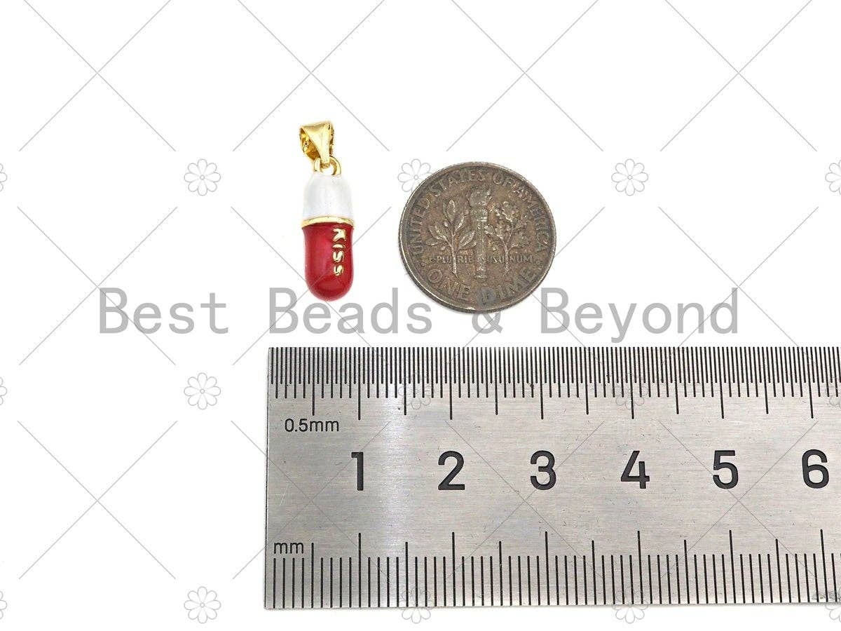 Enamel Colorful Pill Shape Pendant Charm,Kiss Word Pink Turquoise Black Cobalt RedEnamel Jewelry,6x17mm,Sku#LK282