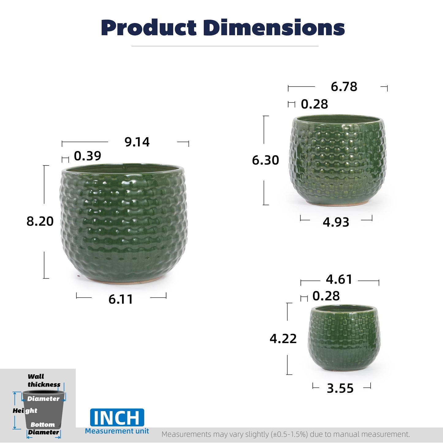 Handmade Glazed Ceramic Planter Set of 3
