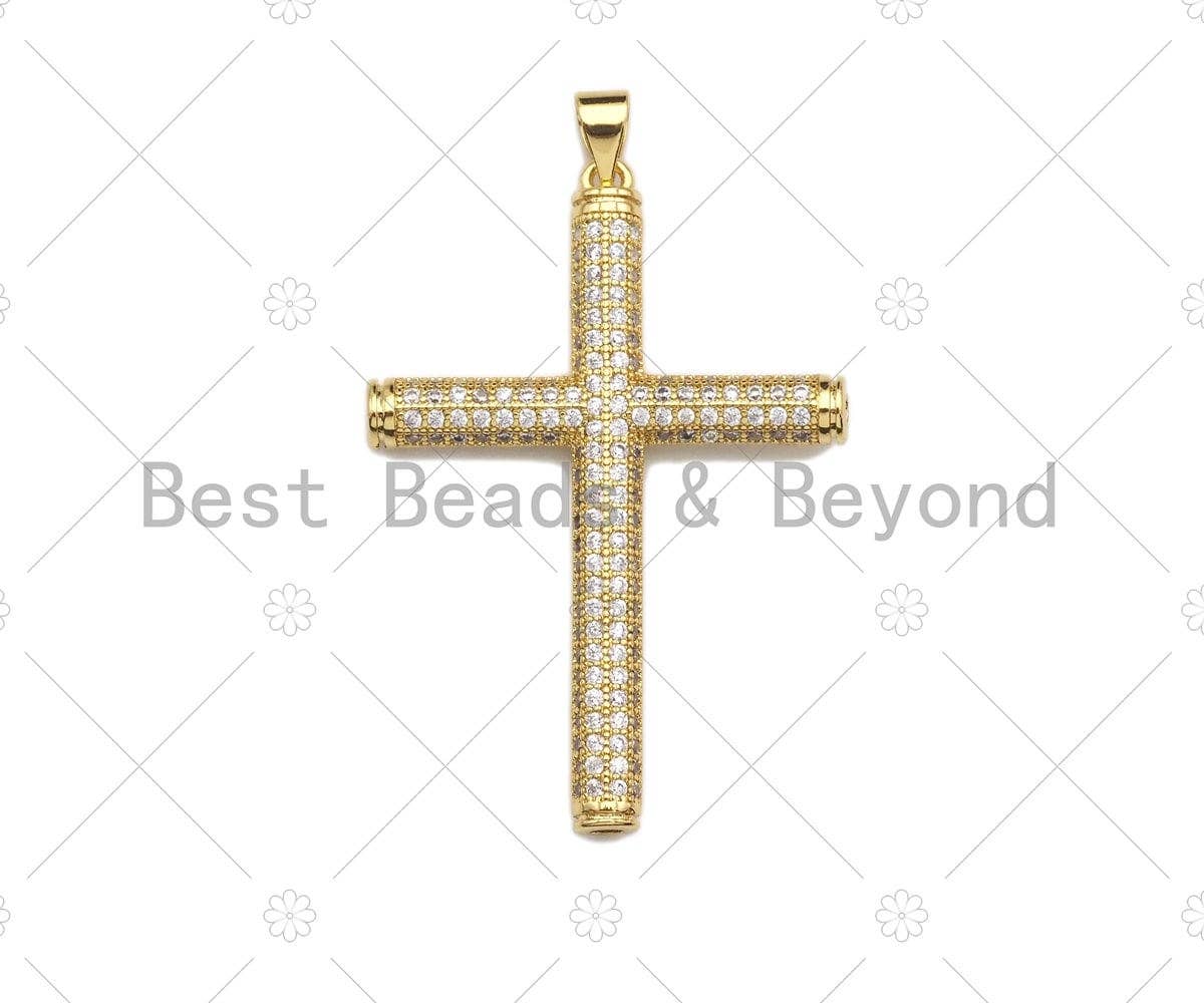 Large CZ Micro Pave Gold Cross Shape Pendant, Sku# LK142