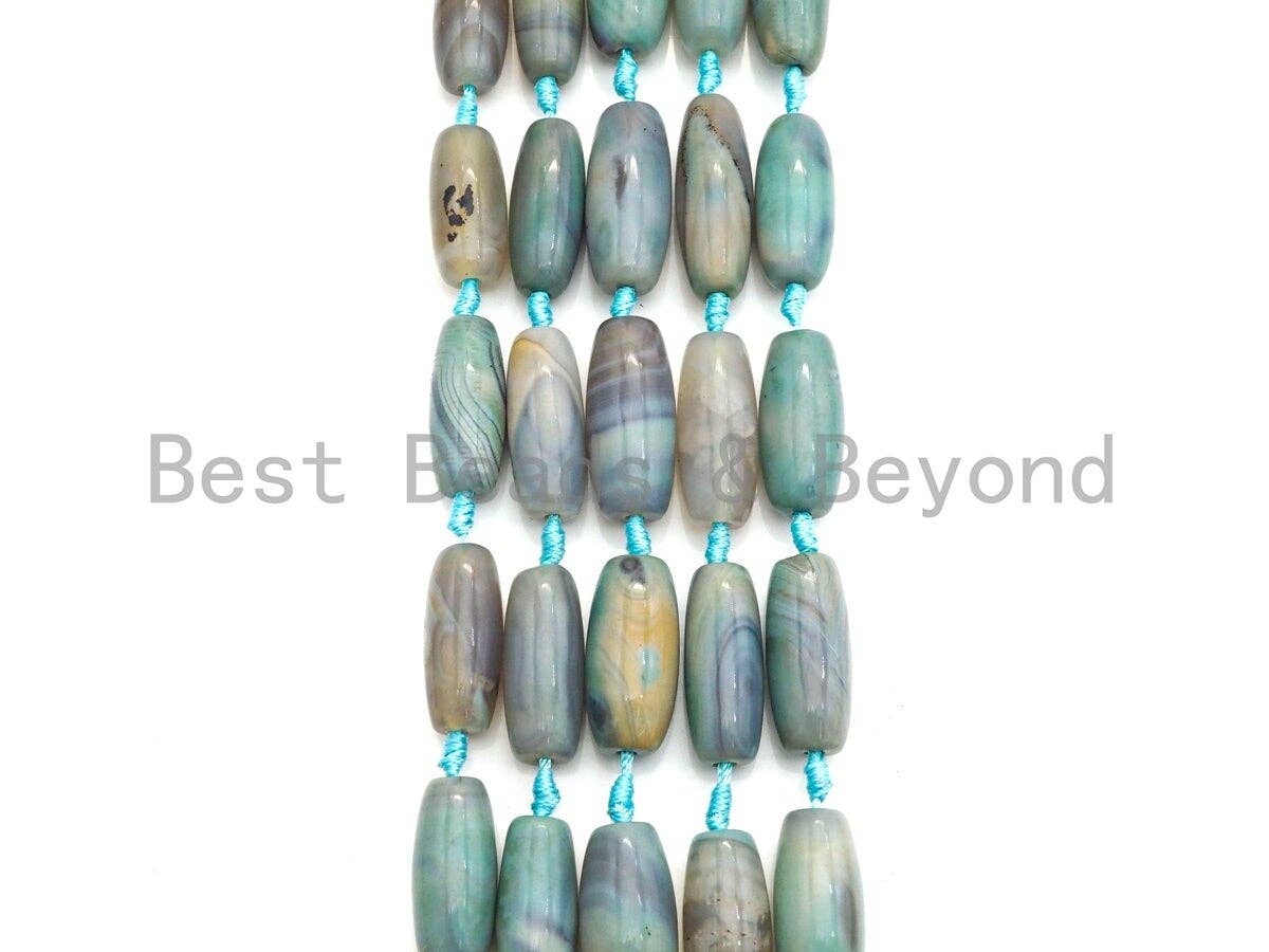 1pc/10pc Natural Agate Long Barrel Spacer Beads, Blue Brown Agate Spacer Beads, 14x30mm, sku#U885