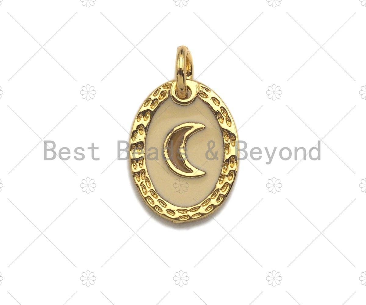 White Enamel Cresent Moon On Oval Pendant,sku#Z1236