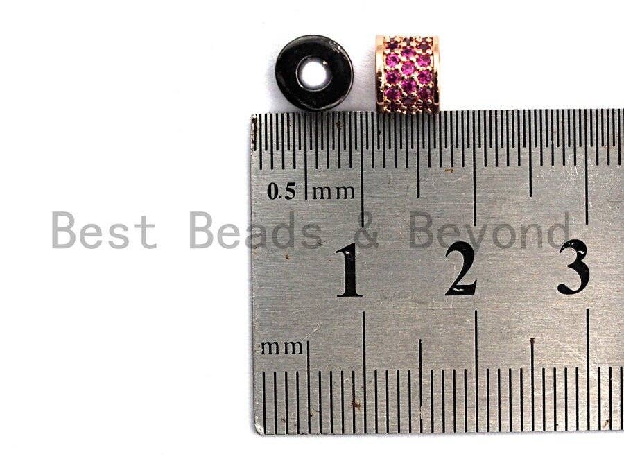 CZ Big Hole Drum Barrel Fuchsia Micro Pave Beads, Gold/Rose Gold/Silver/Black Cubic Zirconia Spacer Beads, DIY Jewelry, 6x7mm, sku#X44