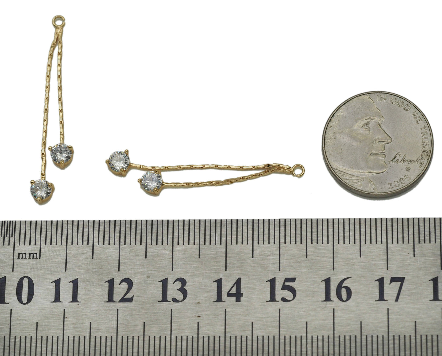 Gold Dangle Round CZ Charm, Sku#ZX83
