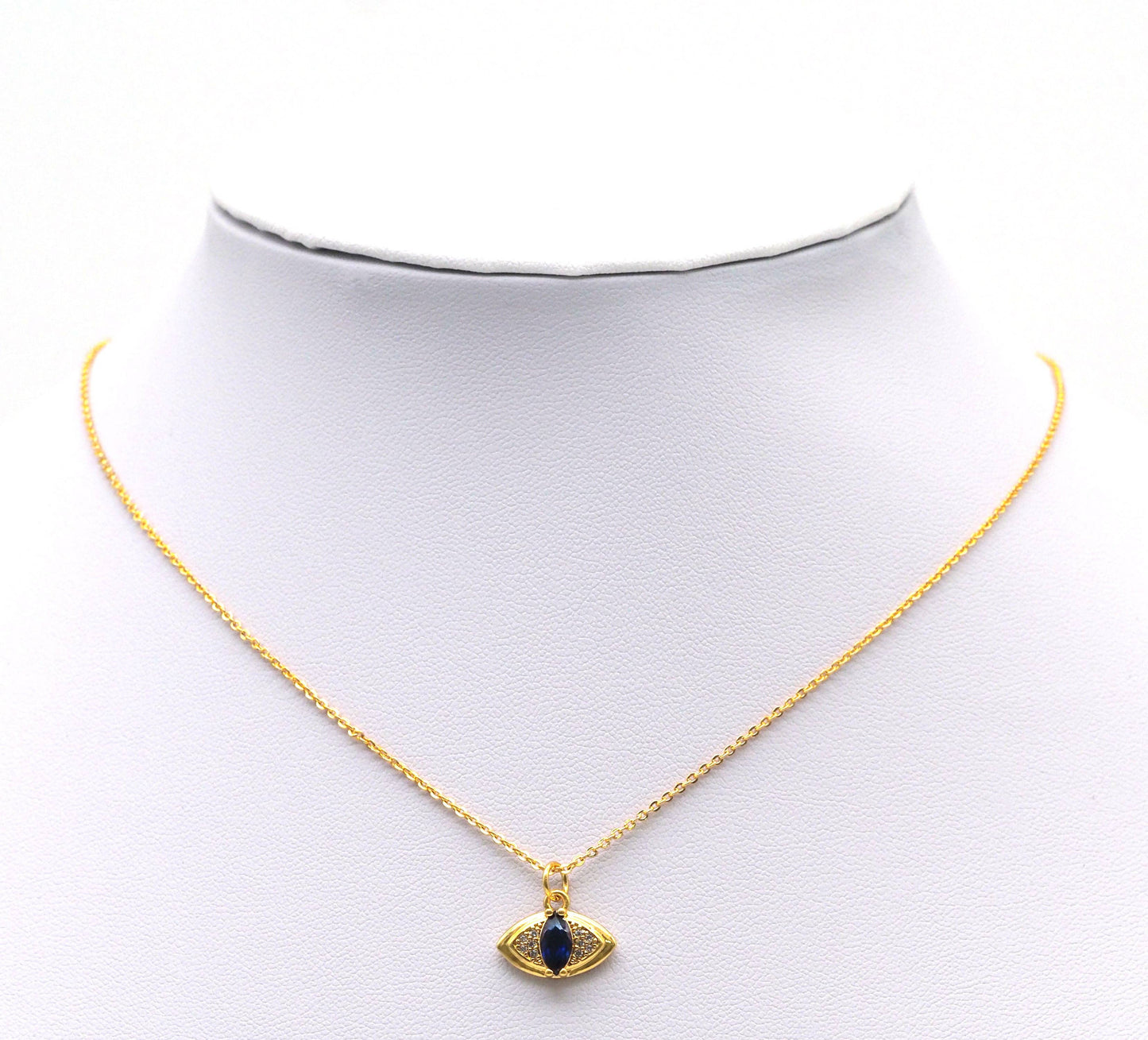 Gold Oval Cobalt Stone Evil Eye Charm, Sku#Y745
