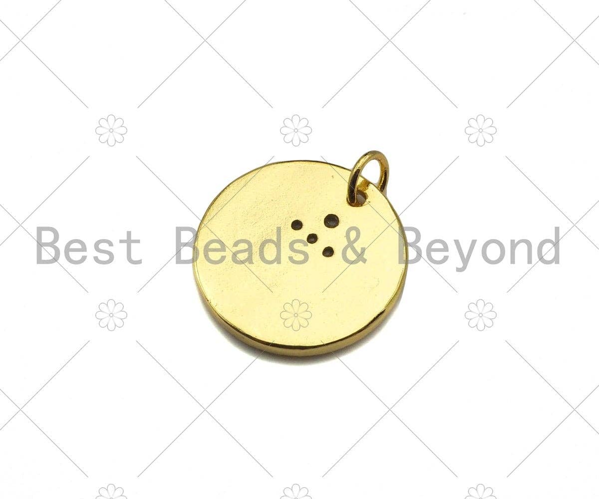 Gold Filled CZ Micro Pave Boat Anchor On Round Coin Shape Pendant, 18K Gold Filled Medallion  Charm, Necklace Bracelet Charm,16mm,Sku#LK340