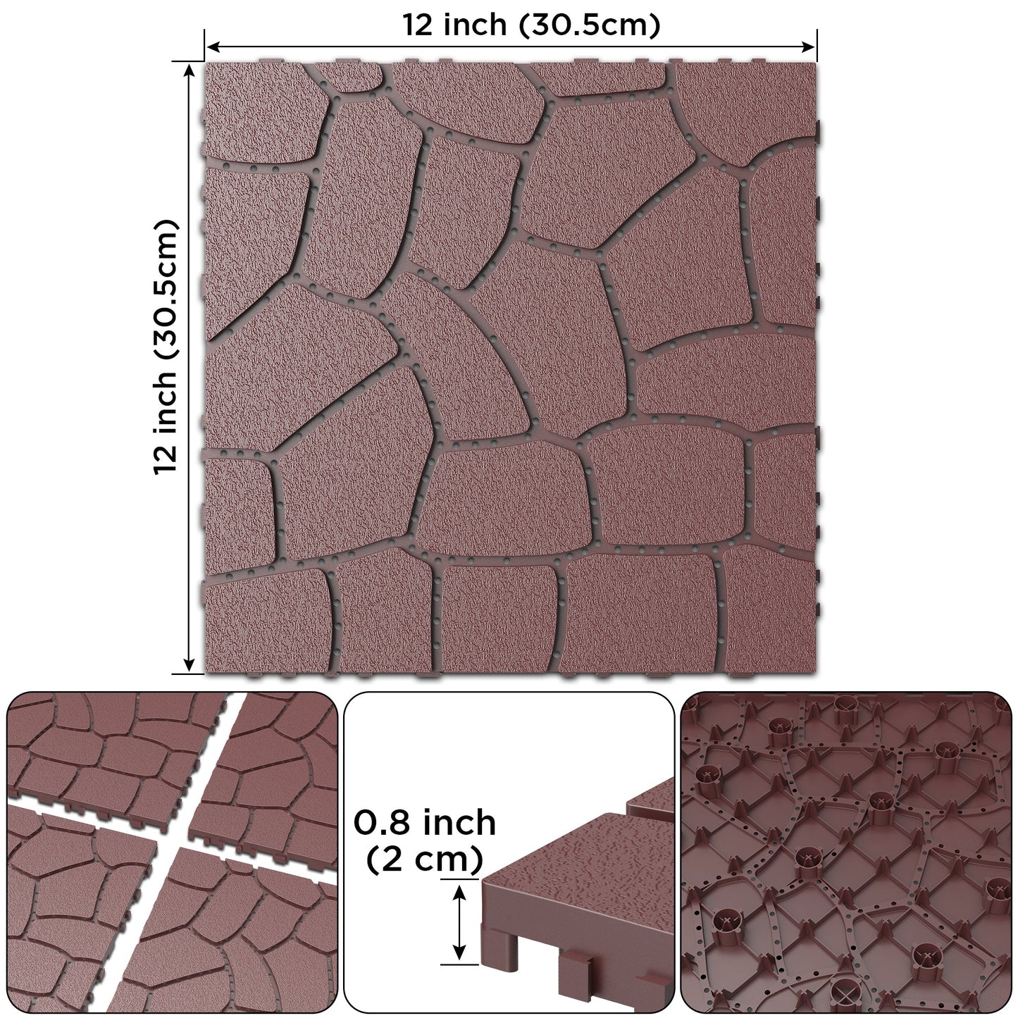 12" Stone Texture Patio Deck Tiles