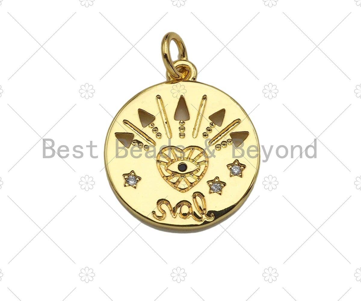 CZ Micro Pave Heart Arrows Eye Star Coin Charm,Sku#L417