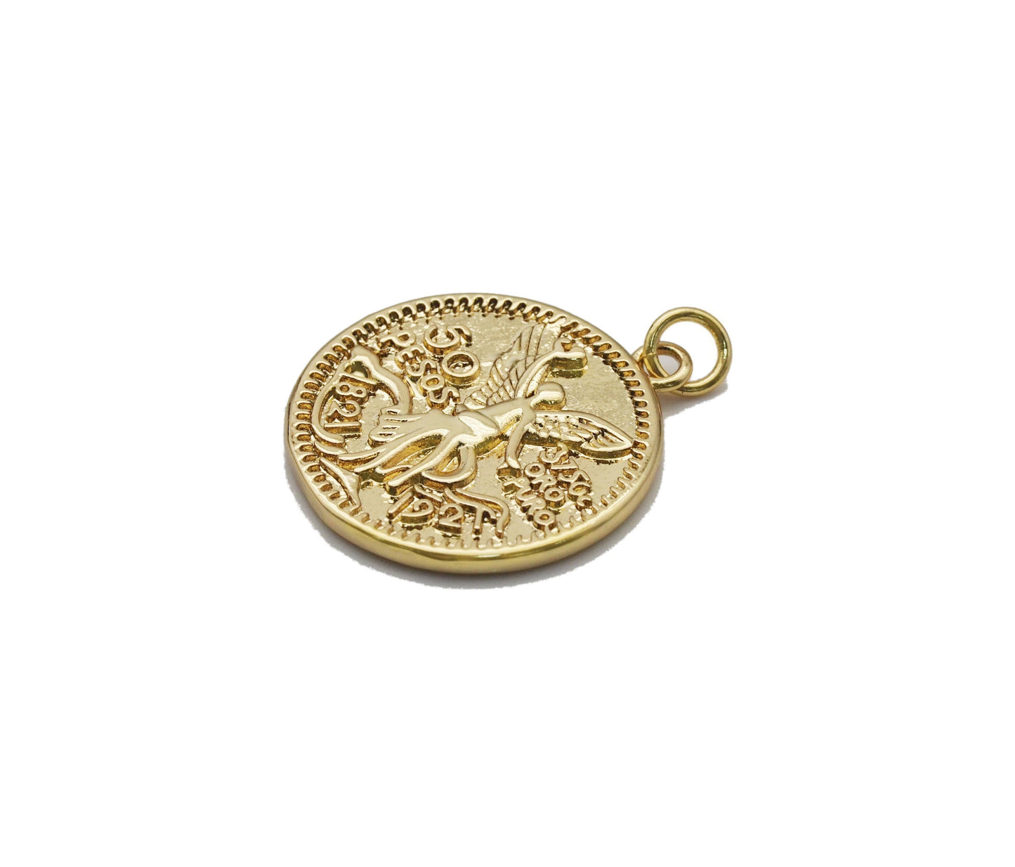Angel Medallion Gold Coin Charm, Sku#LK756