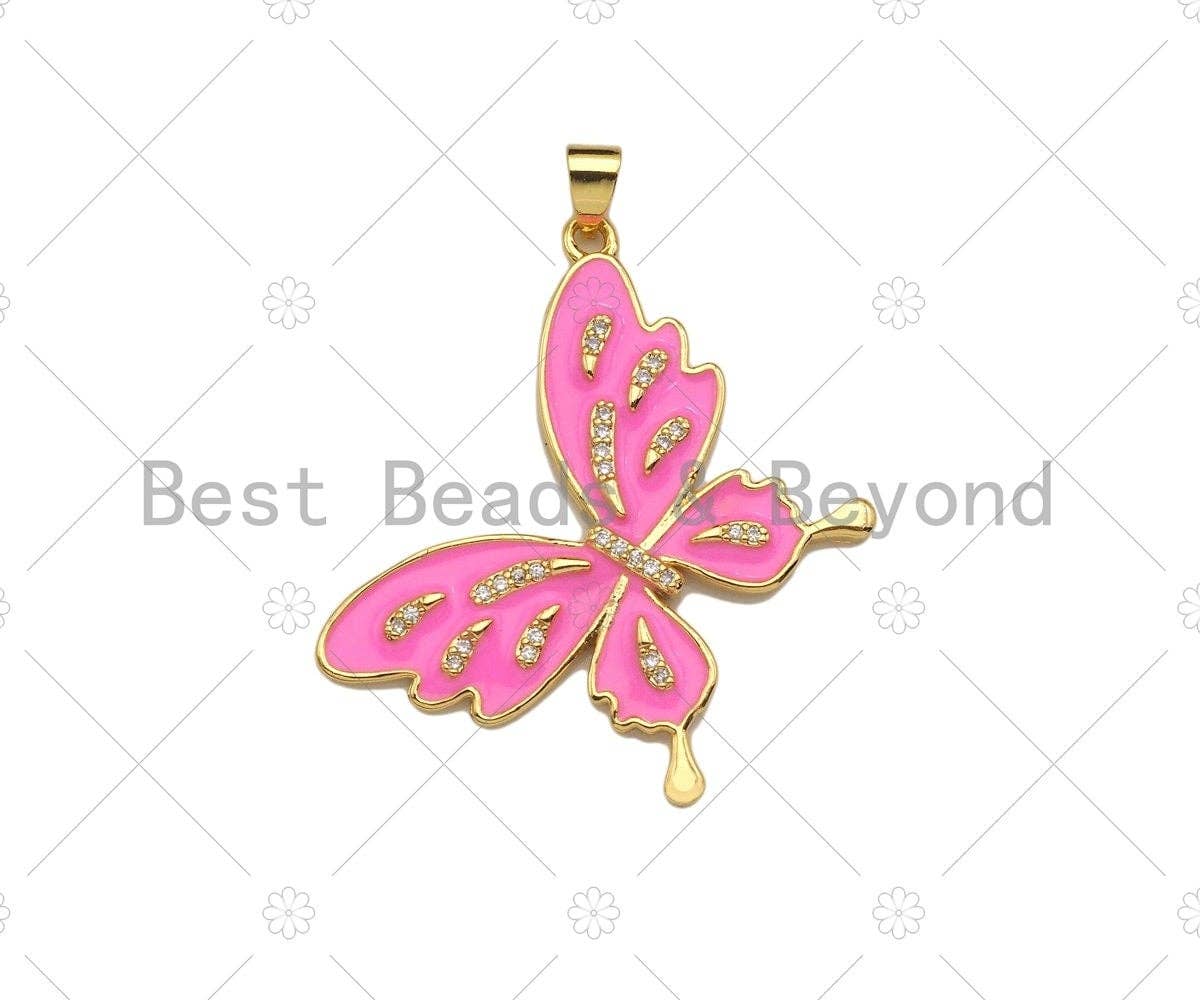 Enamel Colorful Butterfly Shape Charm,CZ Micro Pave Enamel Pendant,Enamel Jewelry,24x33mm,Sku#LK273