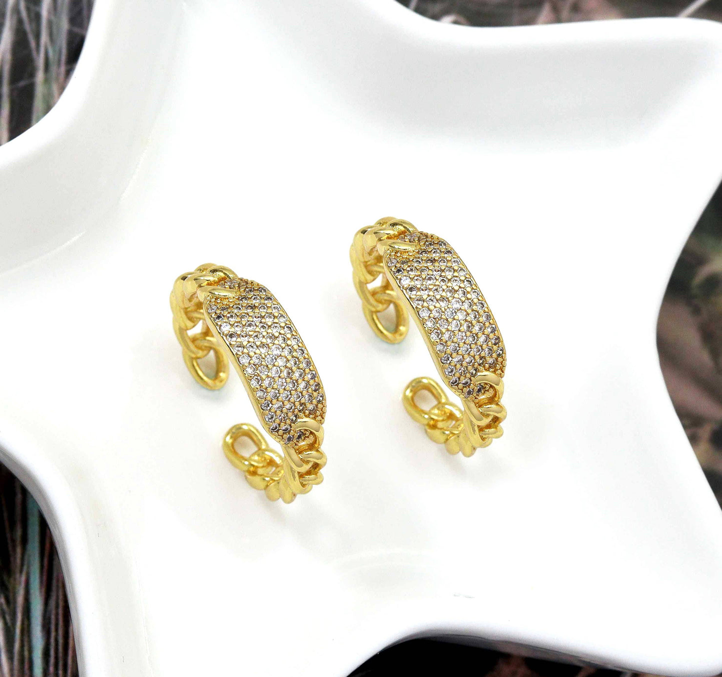 CZ Gold Oval Center Link Ring, Sku#LK737