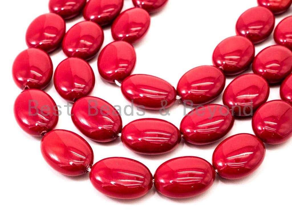 Red Natural Mother of Pearl beads,13x18x7mm Pearl Flat Oval beads, Loose Oval Smooth Pearl Shell Beads, 16inch strand, SKU#T82