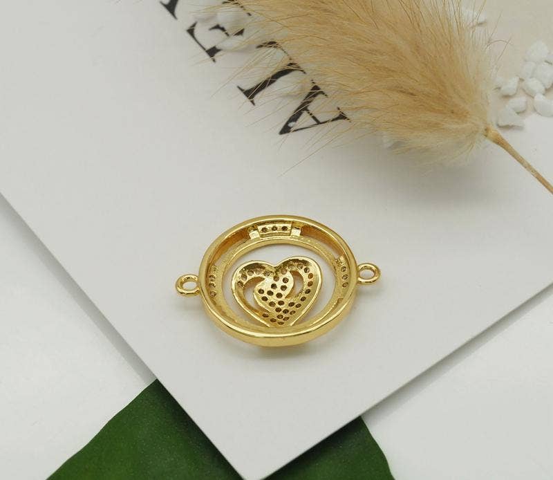 CZ Heart On Round Ring Connector, Sku#JL103