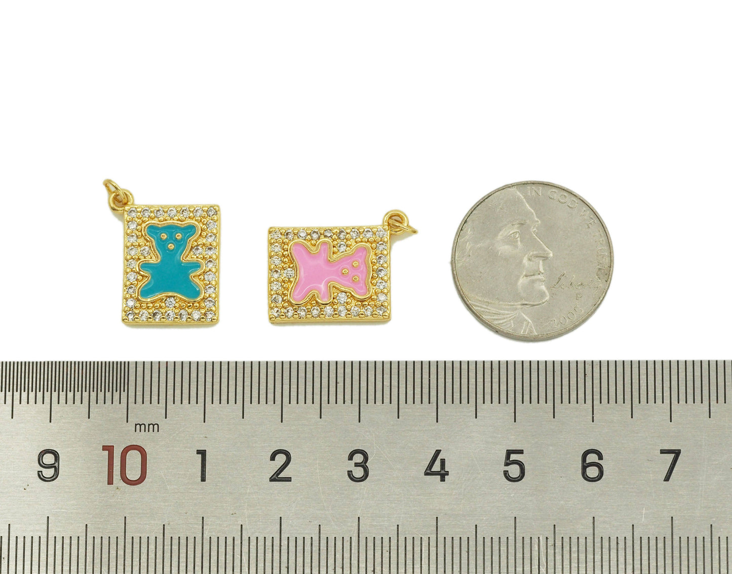 CZ Enamel Teddy Bear Charm, Sku#JL83