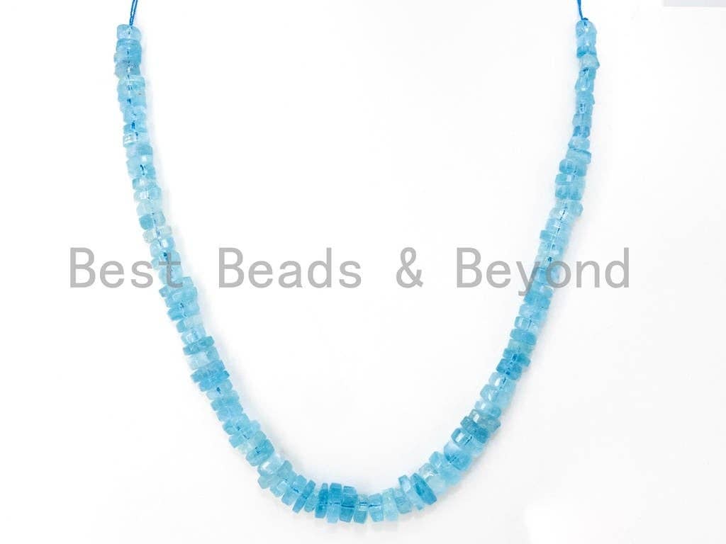 Top Quality Aquamarine Graduated 7mm to 14 mm Rondelle Faceted Beads, Clear Blue Gemstone Beads, Full Strand, SKU#U27