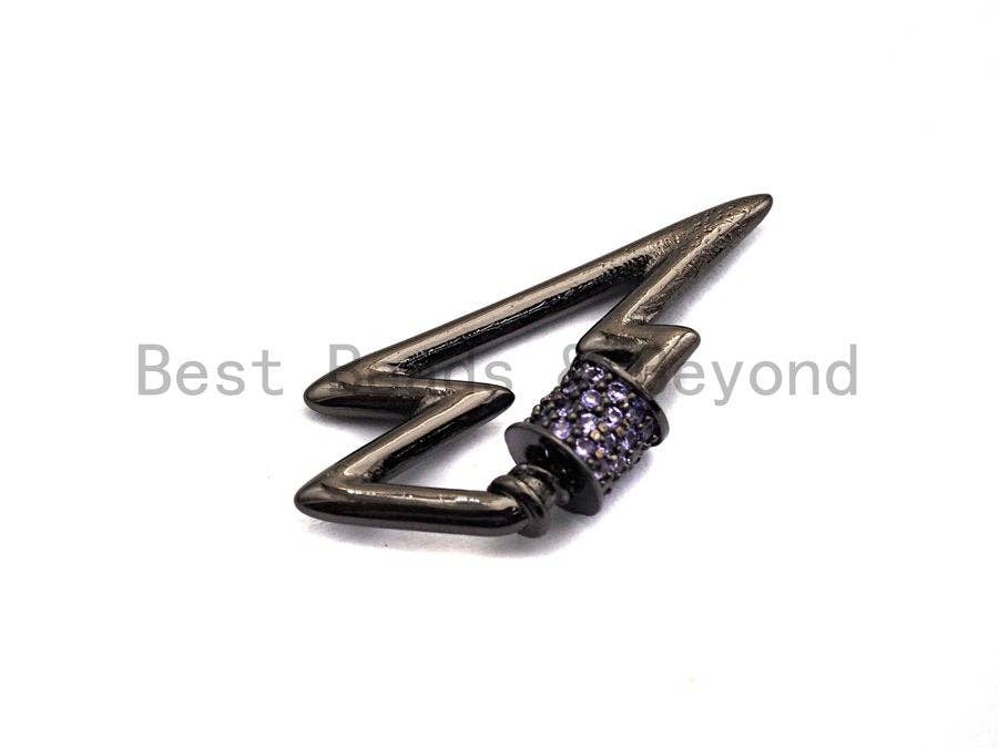 Colored Connector CZ Micro pave Lightning Bolt Clasp, Green/Fuchsia/Cobalt/Purple/Turquoise CZ Pave Clasp,15x28mm, sku#H153