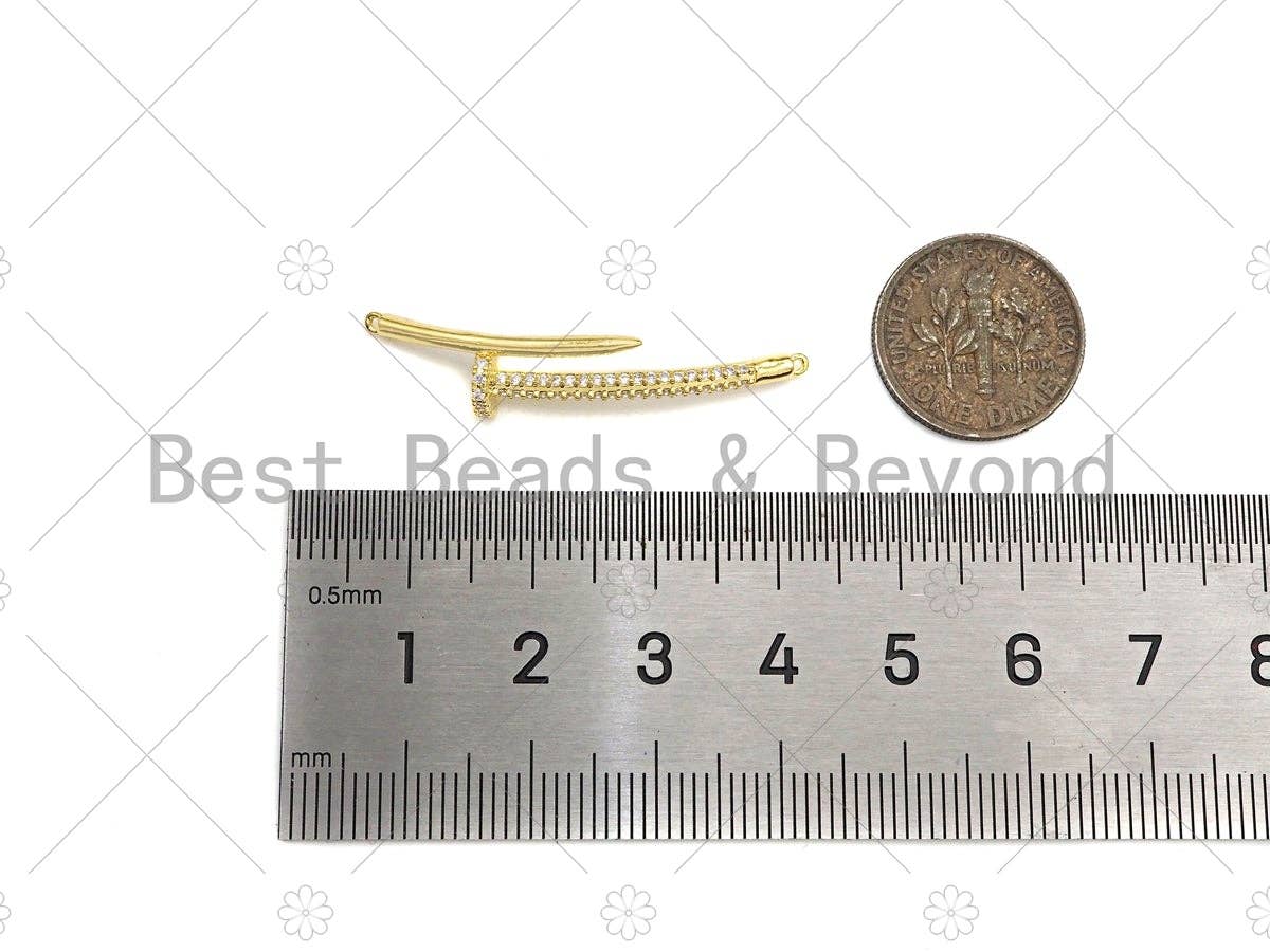 CZ Clear Micro Pave Nail and Hammer Shaped Connector for Bracelet/Necklace, Cubic Zirconia Link Connector, 7x37mm, Sku#FH149